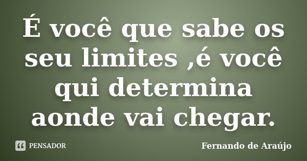 É você que sabe os seu limites ,é você qui determina aonde vai chegar.... Frase de Fernando de Araujo.