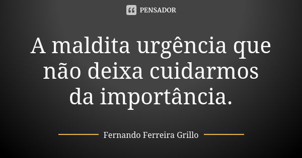 A maldita urgência que não deixa cuidarmos da importância.... Frase de Fernando Ferreira Grillo.