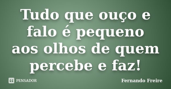 Tudo que ouço e falo é pequeno aos olhos de quem percebe e faz!... Frase de Fernando Freire.