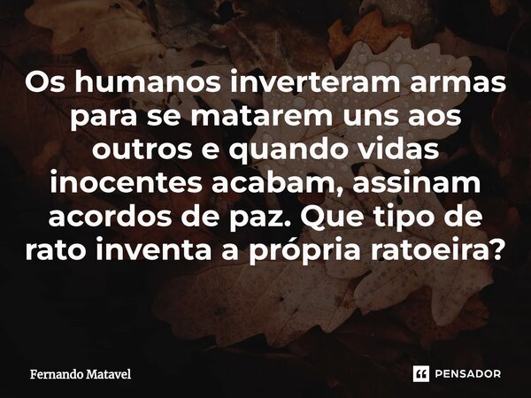 Os humanos inverteram armas para se matarem uns aos outros e quando vidas inocentes acabam, assinam acordos de paz. Que tipo de rato inventa a própria ratoeira?... Frase de Fernando Matavel.