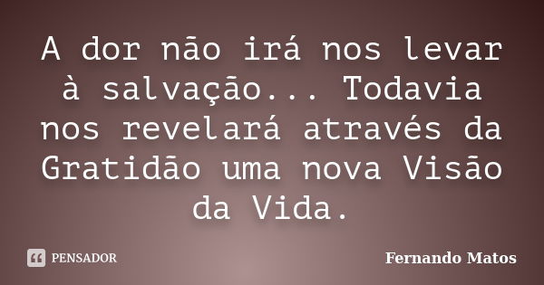 A dor não irá nos levar à salvação... Todavia nos revelará através da Gratidão uma nova Visão da Vida.... Frase de Fernando Matos.