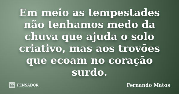 Em meio as tempestades não tenhamos medo da chuva que ajuda o solo criativo, mas aos trovões que ecoam no coração surdo.... Frase de Fernando Matos.