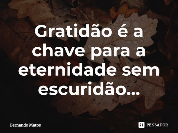 ⁠Gratidão é a chave para a eternidade sem escuridão...... Frase de Fernando Matos.
