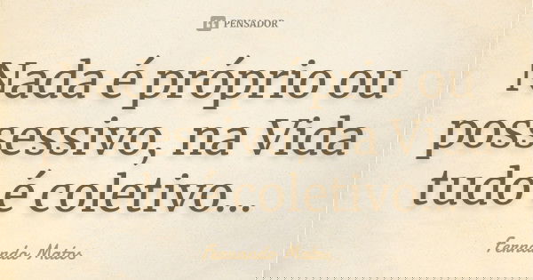 Nada é próprio ou possessivo, na Vida tudo é coletivo...... Frase de Fernando Matos.