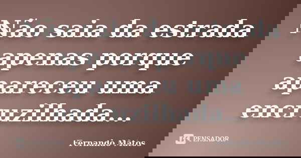 Não saia da estrada apenas porque apareceu uma encruzilhada...... Frase de Fernando Matos.