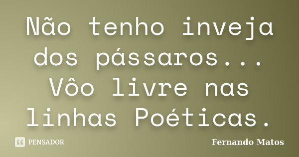 Não tenho inveja dos pássaros... Vôo livre nas linhas Poéticas.... Frase de Fernando Matos.