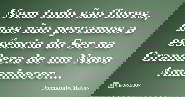 Nem tudo são flores, mas não percamos a essência do Ser na Grandeza de um Novo Amanhecer...... Frase de Fernando Matos.