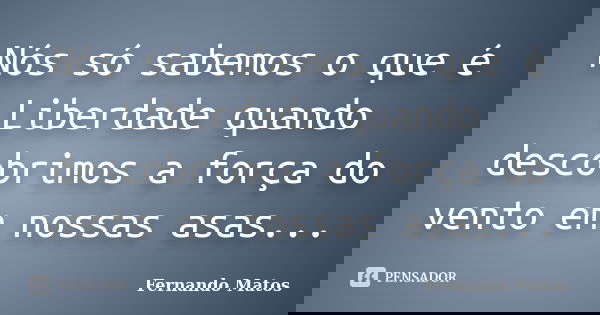 Nós só sabemos o que é Liberdade quando descobrimos a força do vento em nossas asas...... Frase de Fernando Matos.