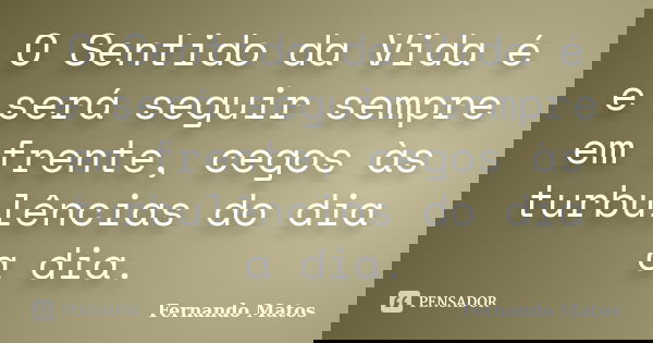 O Sentido da Vida é e será seguir sempre em frente, cegos às turbulências do dia a dia.... Frase de Fernando Matos.
