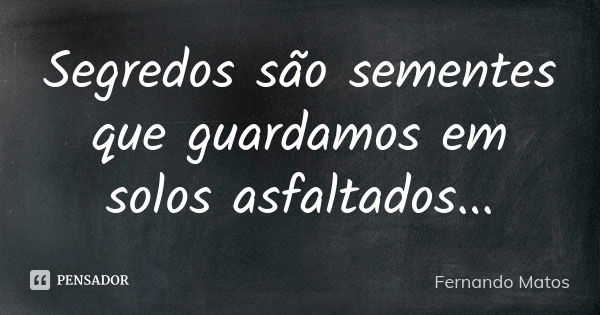 Segredos são sementes que guardamos em solos asfaltados...... Frase de Fernando Matos.