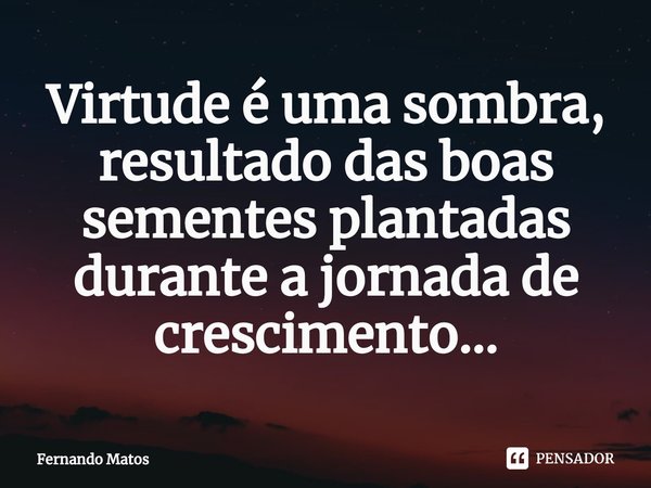 ⁠Virtude é uma sombra, resultado das boas sementes plantadas durante a jornada de crescimento…... Frase de Fernando Matos.