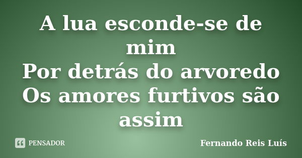 A lua esconde-se de mim Por detrás do arvoredo Os amores furtivos são assim... Frase de Fernando Reis Luís.