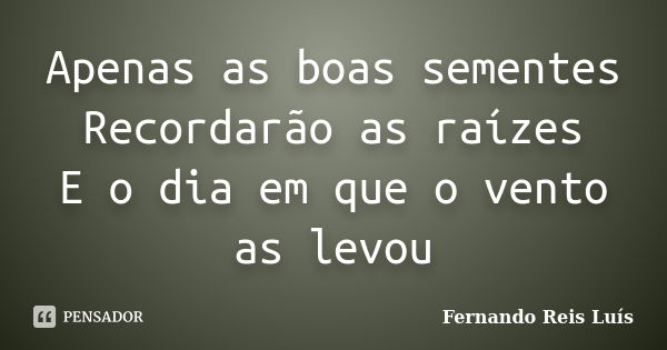 Apenas as boas sementes Recordarão as raízes E o dia em que o vento as levou... Frase de Fernando Reis Luís.