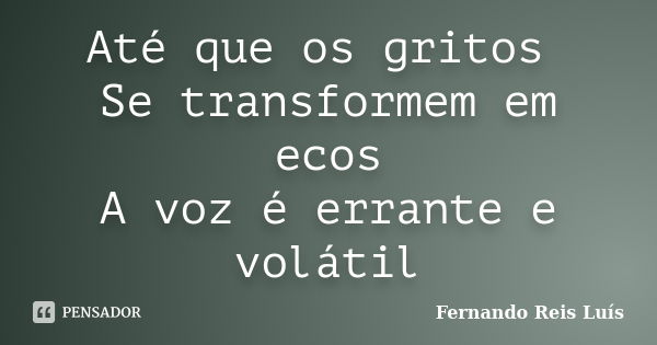 Até que os gritos Se transformem em ecos A voz é errante e volátil... Frase de Fernando Reis Luís.