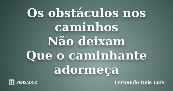 Os obstáculos nos caminhos Não deixam Que o caminhante adormeça... Frase de Fernando Reis Luís.