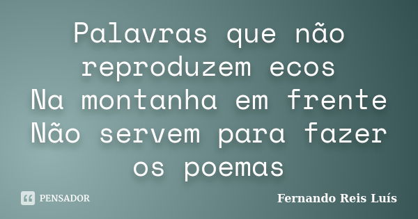 Palavras que não reproduzem ecos Na montanha em frente Não servem para fazer os poemas... Frase de Fernando Reis Luís.