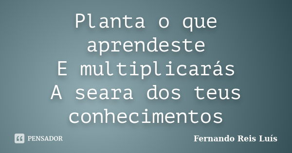 Planta o que aprendeste E multiplicarás A seara dos teus conhecimentos... Frase de Fernando Reis Luís.