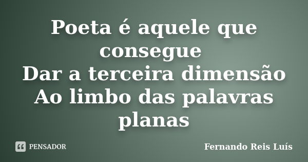 Poeta é aquele que consegue Dar a terceira dimensão Ao limbo das palavras planas... Frase de Fernando Reis Luís.