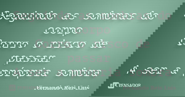 Seguindo as sombras do corpo Corro o risco de passar A ser a própria sombra... Frase de Fernando Reis Luís.