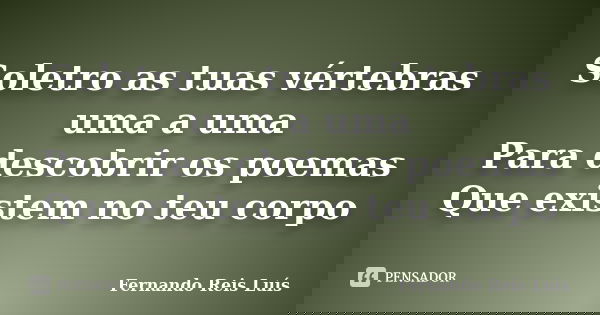 Soletro as tuas vértebras uma a uma Para descobrir os poemas Que existem no teu corpo... Frase de Fernando Reis Luís.