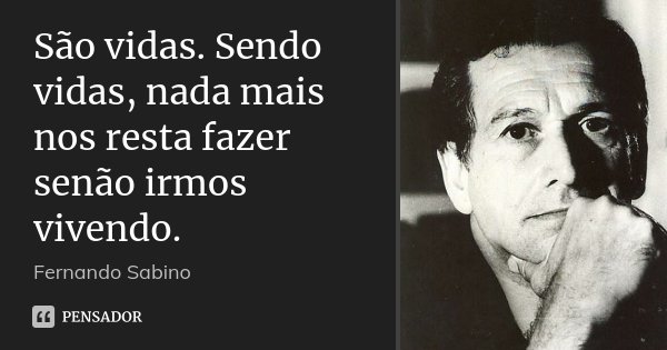 São vidas. Sendo vidas, nada mais nos resta fazer senão irmos vivendo.... Frase de Fernando Sabino.