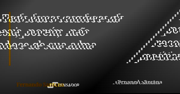 Todo louco conhece da poesia, porém, não reconhece de sua alma poética.... Frase de Fernando Santana.