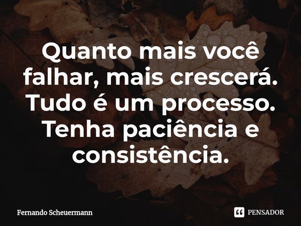 ⁠Quanto mais você falhar, mais crescerá. Tudo é um processo. Tenha paciência e consistência.... Frase de Fernando Scheuermann.