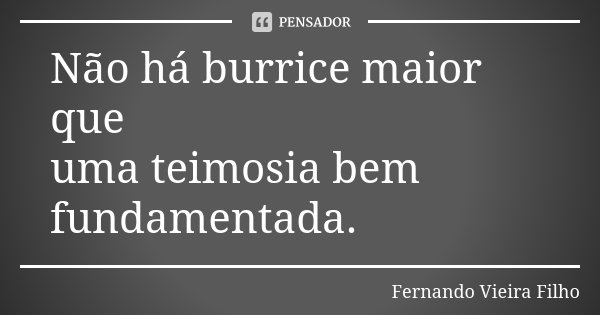 Não há burrice maior que uma teimosia bem fundamentada.... Frase de Fernando Vieira Filho.