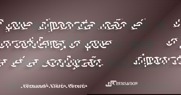 O que importa não é o problema,o que importa é a solução.... Frase de Fernando Vieira Pereira.
