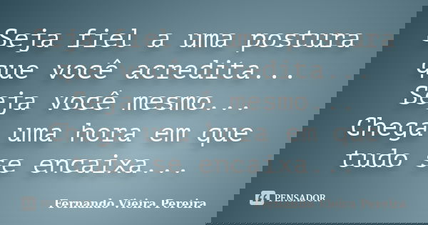 Seja fiel a uma postura que você acredita... Seja você mesmo... Chega uma hora em que tudo se encaixa...... Frase de Fernando Vieira Pereira.