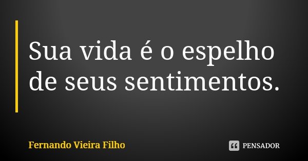 Sua vida é o espelho de seus sentimentos.... Frase de Fernando Vieira Filho.