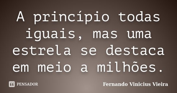 A princípio todas iguais, mas uma estrela se destaca em meio a milhões.... Frase de Fernando Vinícius Vieira.