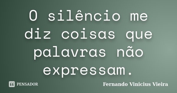 O silêncio me diz coisas que palavras não expressam.... Frase de Fernando Vinicius Vieira.