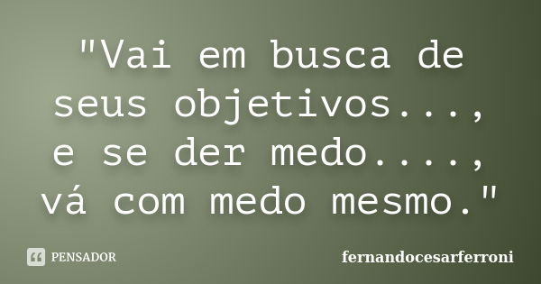 "Vai em busca de seus objetivos..., e se der medo...., vá com medo mesmo."... Frase de fernandocesarferroni.