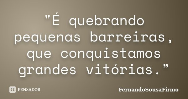 "É quebrando pequenas barreiras, que conquistamos grandes vitórias.”... Frase de FernandoSousaFirmo.