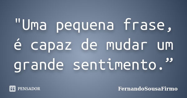 "Uma pequena frase, é capaz de mudar um grande sentimento.”... Frase de FernandoSousaFirmo.