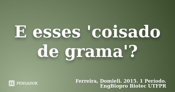 E esses 'coisado de grama'?... Frase de Ferreira, Domieli. 2015. 1 Período. EngBiopro Biotec UTFPR.