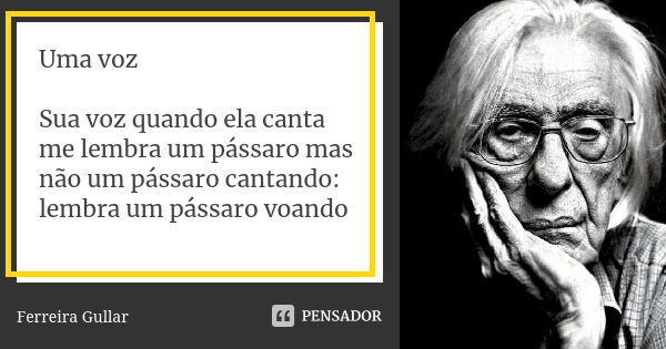 Uma voz Sua voz quando ela canta me lembra um pássaro mas não um pássaro cantando: lembra um pássaro voando... Frase de Ferreira Gullar.