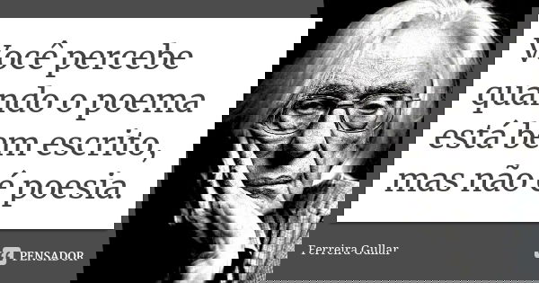 Você percebe quando o poema está bem escrito, mas não é poesia.... Frase de Ferreira Gullar.