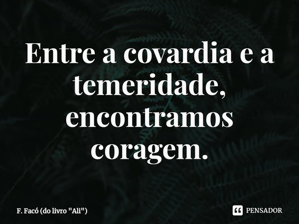 ⁠Entre a covardia e a temeridade, encontramos coragem.... Frase de F. Facó (do livro 