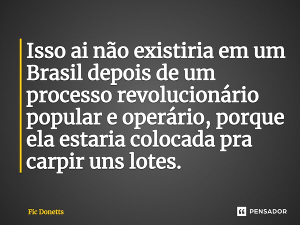 ⁠⁠Isso ai não existiria em um Brasil depois de um processo revolucionário popular e operário, porque ela estaria colocada pra carpir uns lotes.... Frase de Fic Donetts.