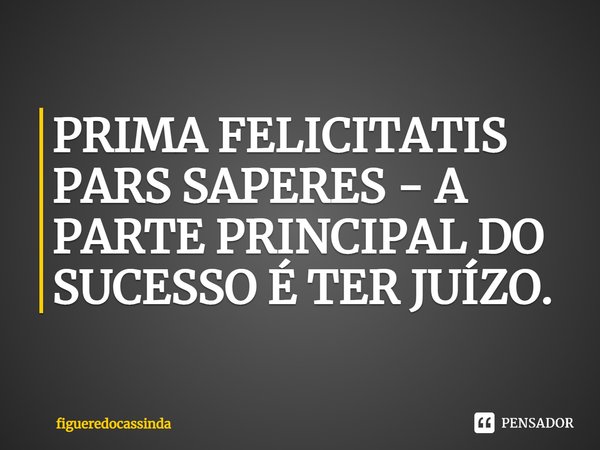 PRIMA FELICITATIS PARS SAPERES - A PARTE PRINCIPAL DO SUCESSO É TER JUÍZO.⁠... Frase de figueredocassinda.