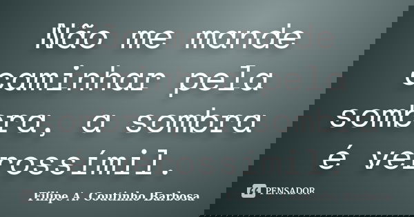Não me mande caminhar pela sombra, a sombra é verossímil.... Frase de Filipe A. Coutinho Barbosa.