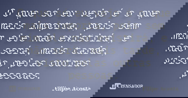 O que só eu vejo é o que mais importa, pois sem mim ele não existirá, e não será, mais tarde, visto pelas outras pessoas.... Frase de Filipe Acosta.