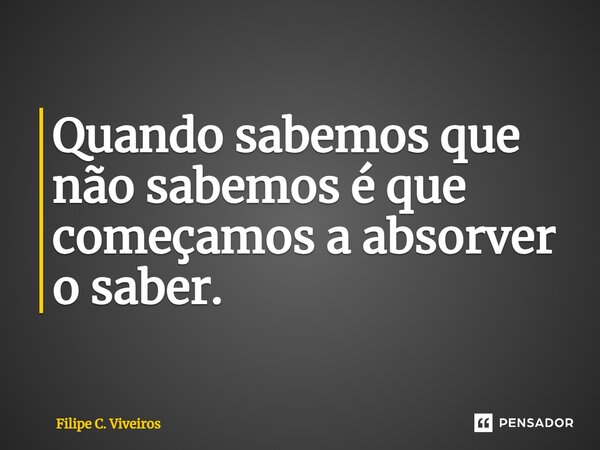 Quando sabemos que não sabemos é que começamos a absorver o saber.... Frase de Filipe C. Viveiros.