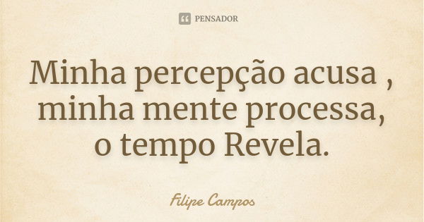 Minha percepção acusa , minha mente processa, o tempo Revela.... Frase de Filipe Campos.