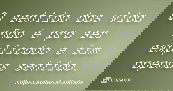 O sentido das vida não é pra ser explicado e sim apenas sentido.... Frase de Filipe Cardoso de Oliveira.