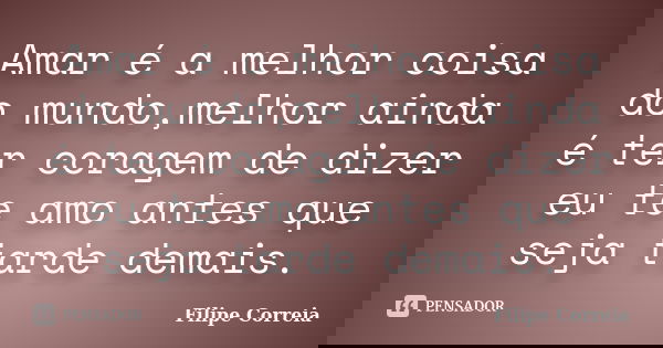 Amar é a melhor coisa do mundo,melhor ainda é ter coragem de dizer eu te amo antes que seja tarde demais.... Frase de Filipe Correia.