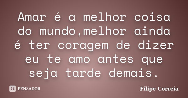 Amar é a melhor coisa do mundo,melhor ainda é ter coragem de dizer eu te amo antes que seja tarde demais.... Frase de Filipe Correia.