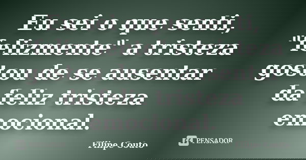 Eu sei o que senti, "felizmente" a tristeza gostou de se ausentar da feliz tristeza emocional.... Frase de Filipe Couto.